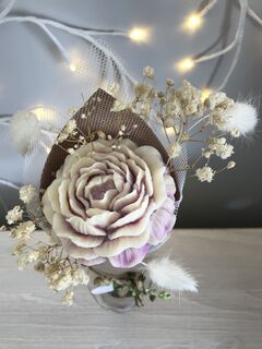 Soy Wax Melt Wrapped Bouquet with a Scented Purple & White Peony Rose