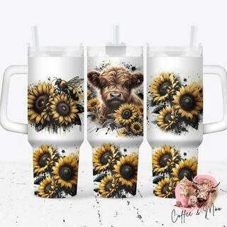 Highland cow with sunflowers Tumbler