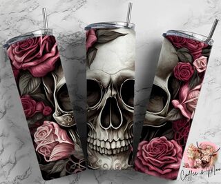 Skull and Pink Rose Tumbler