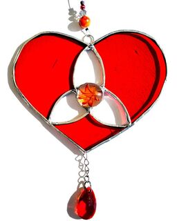 Red triangle heart with crystal
