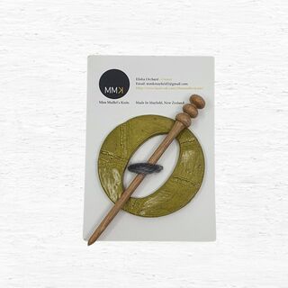 Handmade Ceramic Shawl Pin - Lime Green Lines
