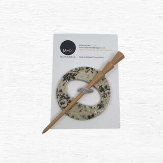 Handmade Ceramic Shawl Pin - Beige/Black