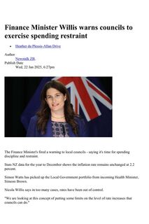 Finance Minister Willis warns councils to exercise spending restraint