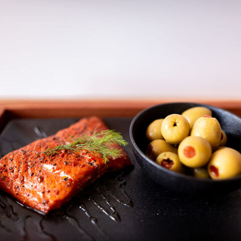 Smoked salmon and olives