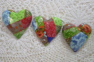 Set of  3 Patchwork Pattern Hearts