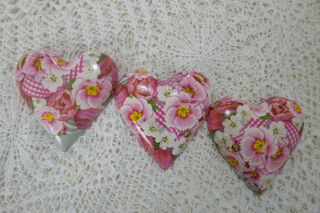 Set of  3 Pink Pansy Hearts
