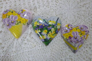 Set of  3  Pansy Hearts