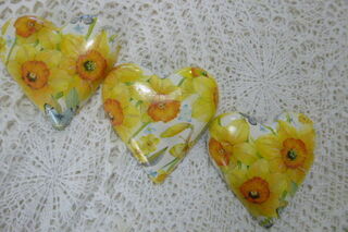 Set of  3  Daffodil  Hearts