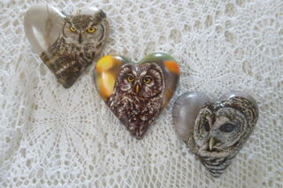 Set of  3 Owl Hearts