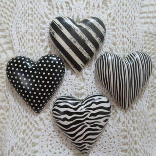 Set of  4 Black and White Hearts