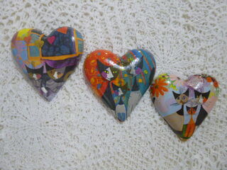 Set of  3 RW Cat Hearts