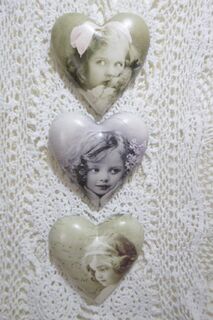 Set of  3 Vintage Girl Hearts