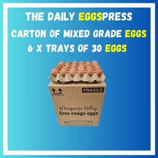 1 x Carton (six trays)  Mixed Grade Fresh Free Range Eggs - 30 Eggs per tray