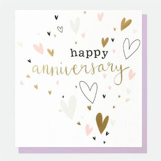 Pink and Gold Hearts Anniversary Card