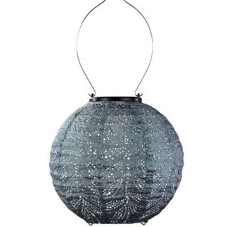 Solar Lantern Round 20cm Grey Blue