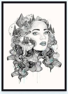 White Wolf Art print with box frame