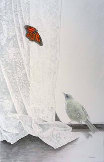'Bellbird and Monarch' by Janet Marshall (SOLD)