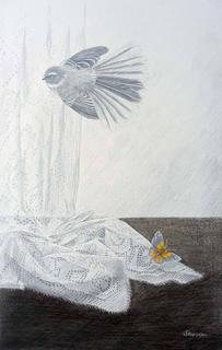 'Fantail and Butterfly' by Janet Marshall (SOLD)