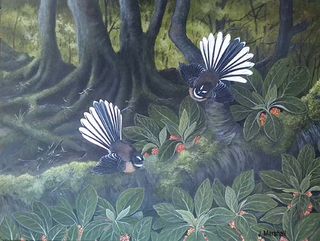 'Fantails with Coprosma' by Janet Marshall