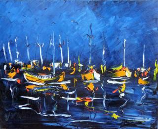 'Boats at Night' by Vincent Duncan (SOLD)