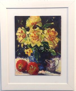 'Yellow Freisas in a Blue Vase' by Jane McIntosh