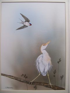 Near Neighbours Swallow and Egret by Janet Marshall (SOLD)
