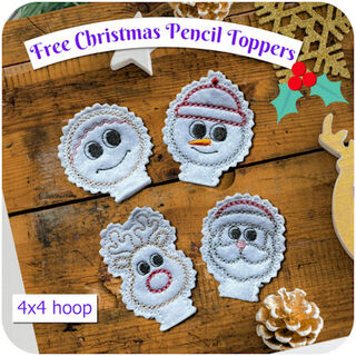 Free In the hoop Christmas Pencil Toppers