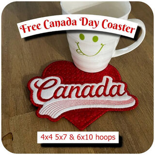 Free In the hoop Canada Day Coaster