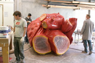 The heart after fiberglassing, gel-coating and priming.