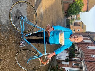 John with his classic 'curly' Hetchins bike - and matching jersey!