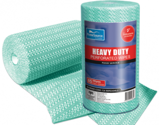 PrimeSource' Heavy Duty Roll Wipes - 85 wipes, Perforated, Green - Castaway