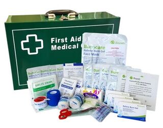 Premium Industrial Burns First Aid Work Place First Aid Kit Green Landscape Metal Wall Mountable Box  - DTS Medical