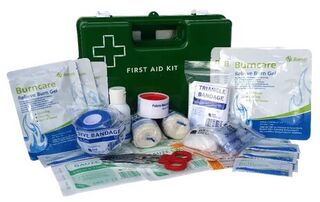 Premium Commercial Burns First Aid Work Place First Aid Kit Green Plastic Wall Mountable with Bracket - DTS Medical