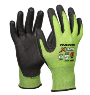 RAZOR X320, HiVis Green Cut 3 Glove Header Carded, Size 10 - Esko