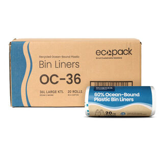 36L Large Ocean-Bound Recycled Plastic Bin Liners (White) Roll (20 Bags) - Ecopack