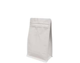 250g Box Bottom Coffee Bag, Resealable Zipper, White Kraft - Castaway