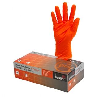 Nitrile Orange Diamond Grip Gloves, Large - Bastion