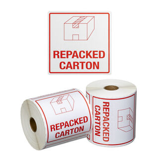 Handling Label Repacked Carton - White/Red, 99mm x 99mm - Matthews