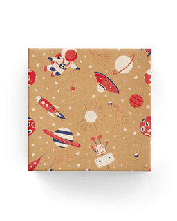 Space on Kraft Wrap Red White Navy - Bee Dee