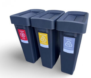 Recycling Bin, 80L Recycle, Paper & Rubbish w/ Push Lid SET 3 - Slim Jim