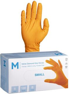 Nitrile Diamond Grip Gloves Powder Free - Orange, S, 240mm Cuff, 9.0g  - Matthews