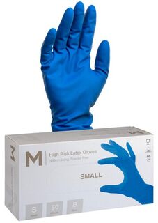 High Risk Latex Examination Gloves Powder Free - Cobalt Blue, S, 300mm Cuff, 18.5g  - Matthews