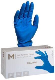 High Risk Latex Examination Gloves Powder Free - Cobalt Blue, M, 300mm Cuff, 18.5g - Matthews