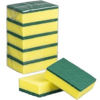 Premium Scouring Sponges - Yellow/Green, 75mm x 100mm x 30mm Carton 80 *Half Size - Matthews