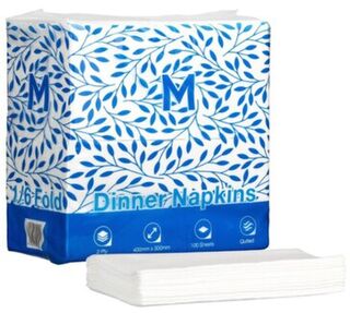 Quilted Dinner Napkins 1/6 Fold - White, 300mm x 400mm, 2 Ply - Matthews