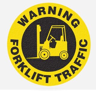 Safety Tread Floor Stickers 430mm -Black/Yellow  WARNING FORKLIFT TRAFFIC - AMS