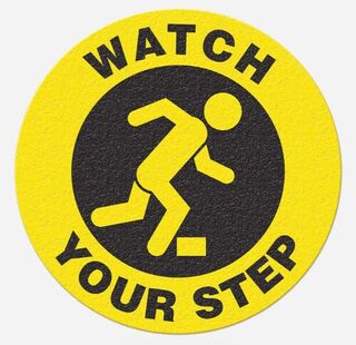 Safety Tread Floor Stickers 430mm -Black/Yellow  WATCH YOUR STEP -AMS