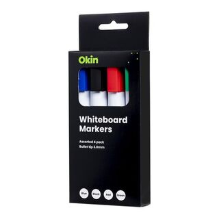 Okin Whiteboard Marker Bullet Tip Asst, Pack of 4