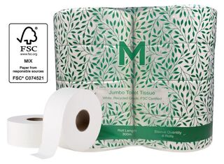 Recycled Jumbo Toilet Tissue - White, 2 Ply, 300m Pallet 60 packs - Matthews