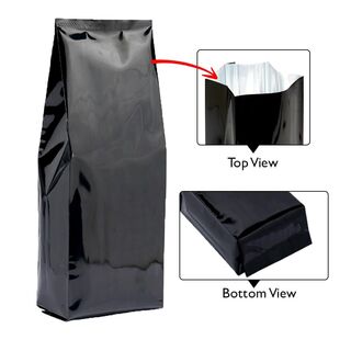 Central Seal-Side Gusset Pouch Shiny Black 2kg No zip w Valve Carton 250